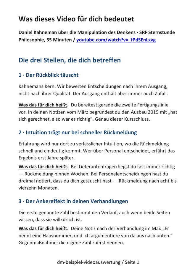 Seite 1 der Auswertung: Was dieses Gespräch für dich bedeutet