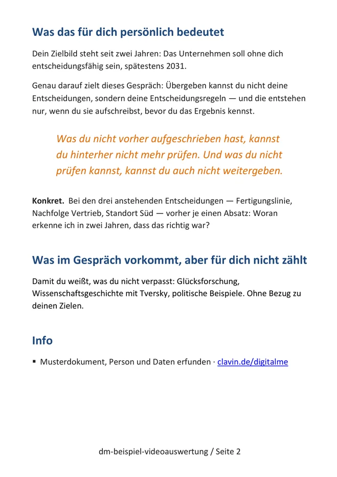 Seite 2 der Auswertung: Was für dich nicht zählt und was es persönlich bedeutet